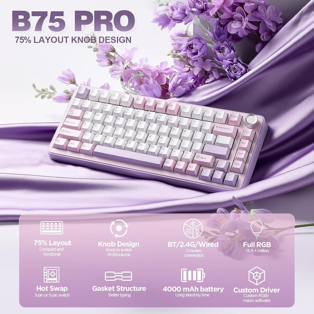 YUNZII Teclado mecánico inalámbrico B75 PRO, diseño del 75 % con pe...