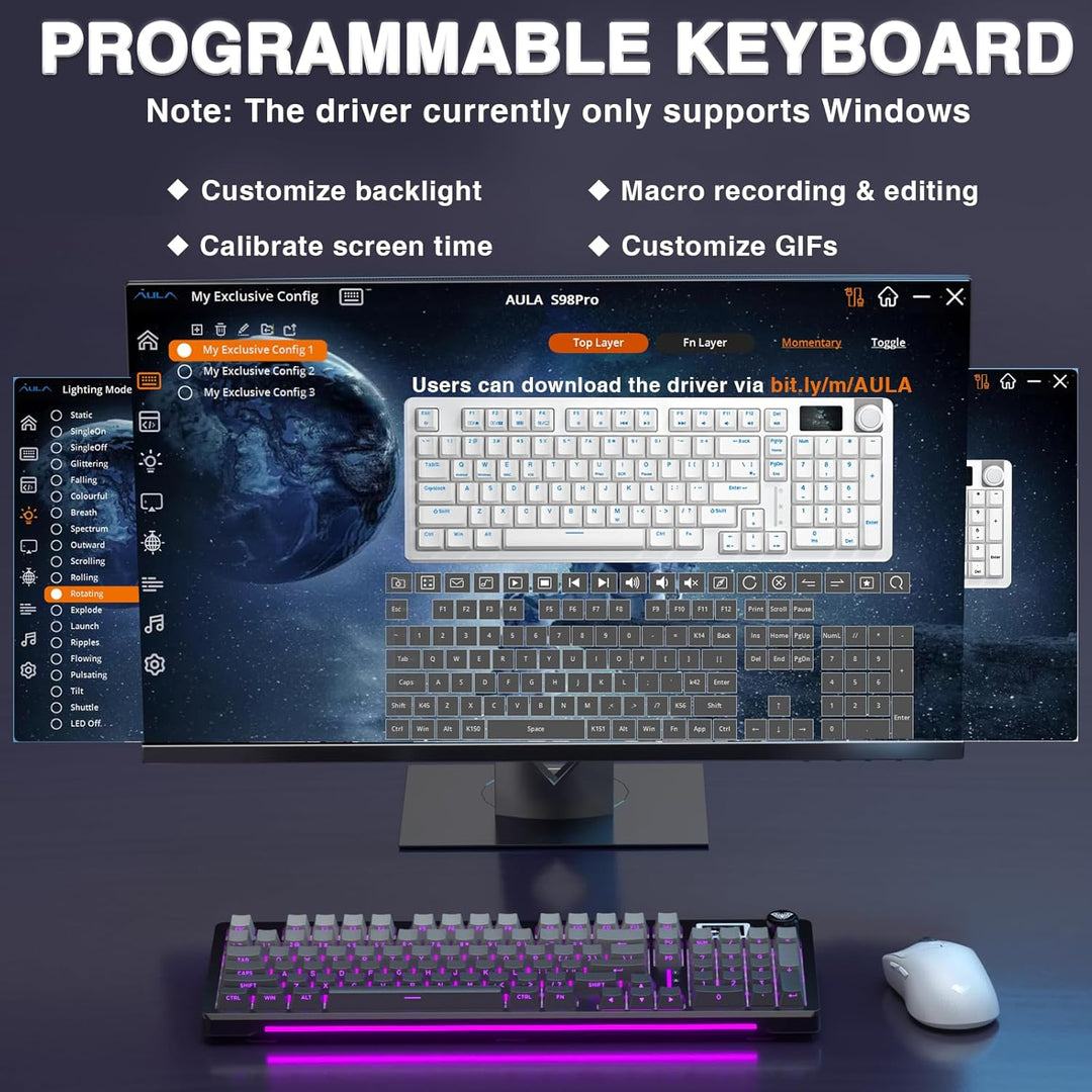 AULA Teclado mecánico inalámbrico S98 Pro con pantalla y perilla, 2...
