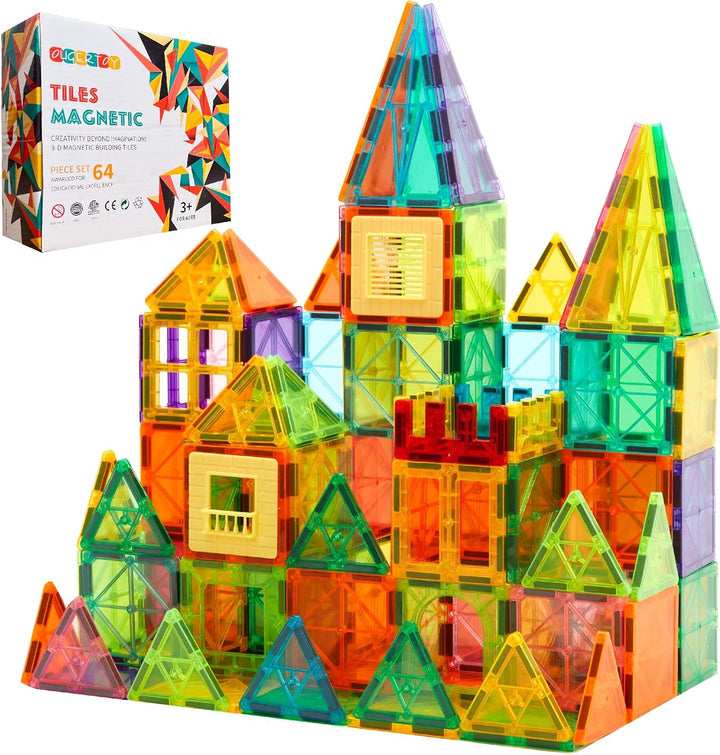 OugerToy - Ladrillos magnéticos educativos para niños, 64 piezas bl...