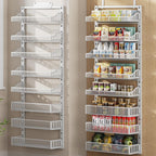 Organizador de despensa para puerta de 8 niveles, estante de especias grande de metal para puerta con cesta ajustable, soporte de pared 2 en 1 o colgante para puerta de despensa