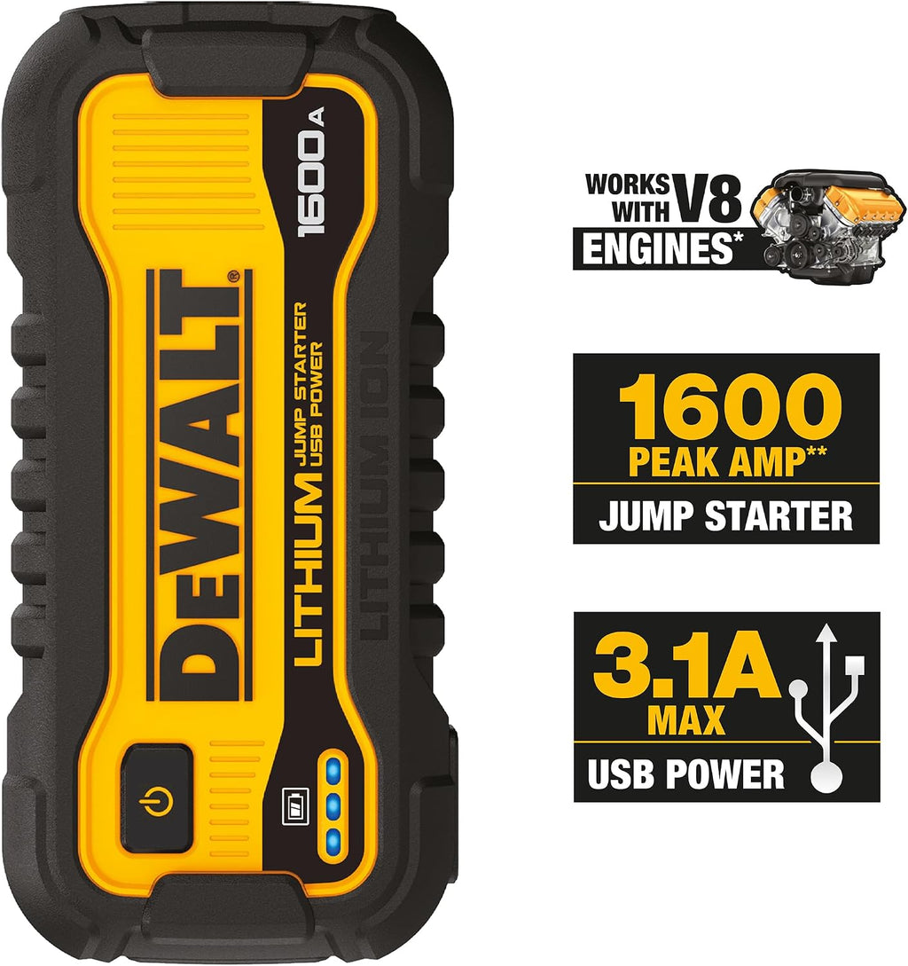 DeWalt DXAELJ16 Arrancador de Batería de 1600 Amperios Pico Reforzador de Batería con Estación de Energía USB