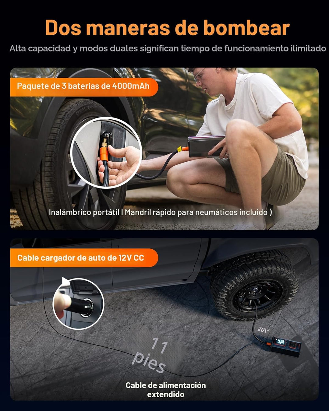 WOLFBOX Inflador de neumáticos de alta resistencia de 150 PSI, comp...