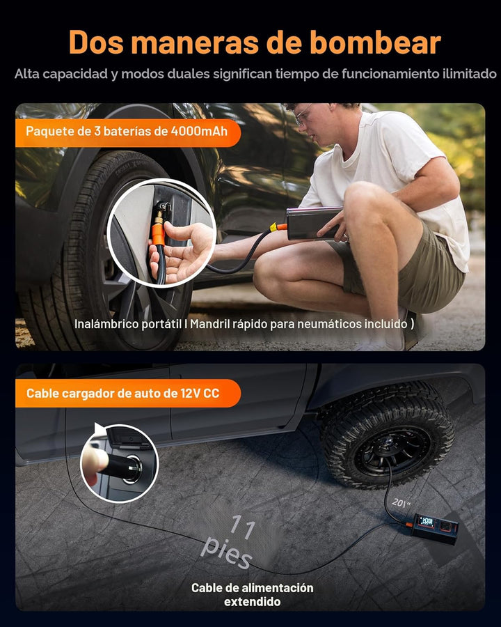 WOLFBOX Inflador de neumáticos de alta resistencia de 150 PSI, comp...