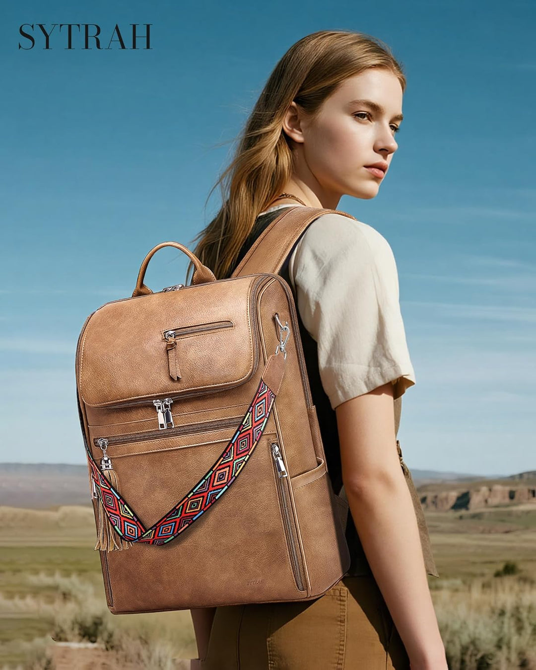 SYTRAH Mochila de cuero para laptop para mujer, bolsa de diseñador...
