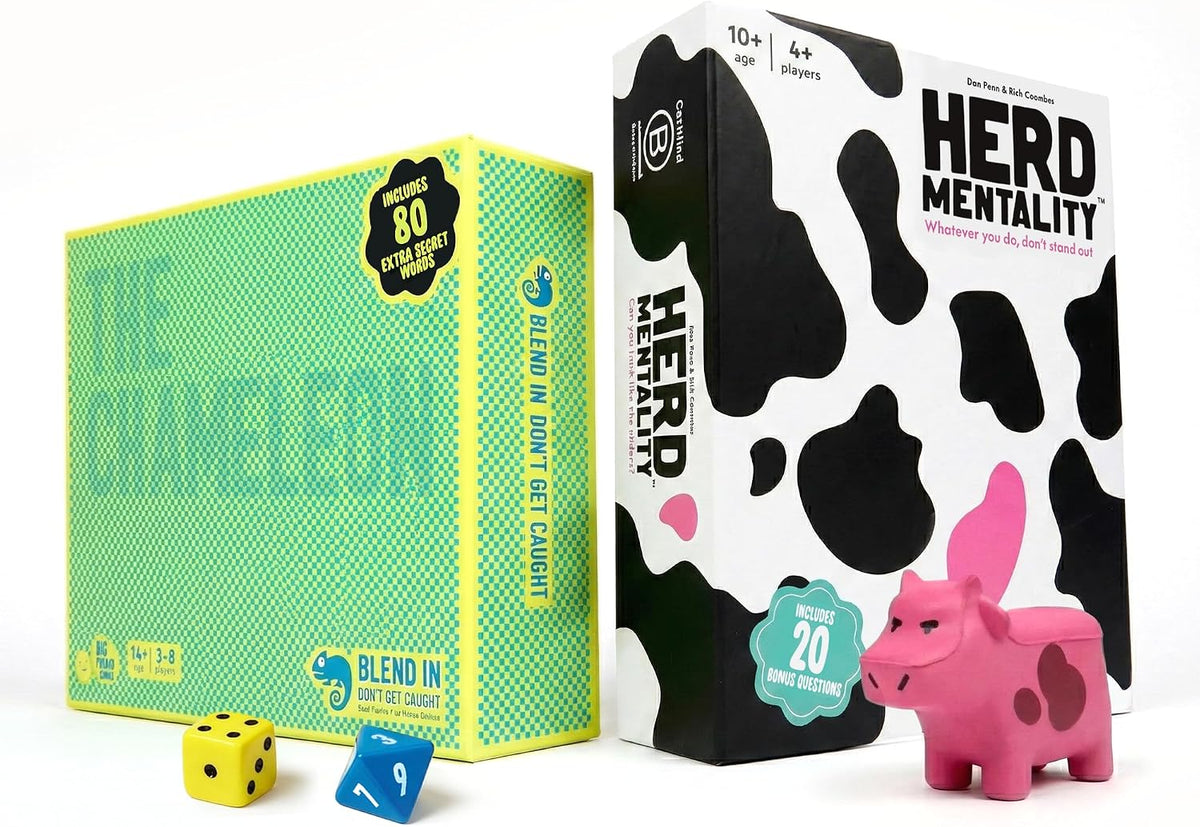 The Chameleon + Herd Mentality | Paquete galardonado de juego familiar y de fiesta para adultos, adolescentes y niños | Divertidos juegos de farol y adivinanzas para la noche de juegos | Incluye