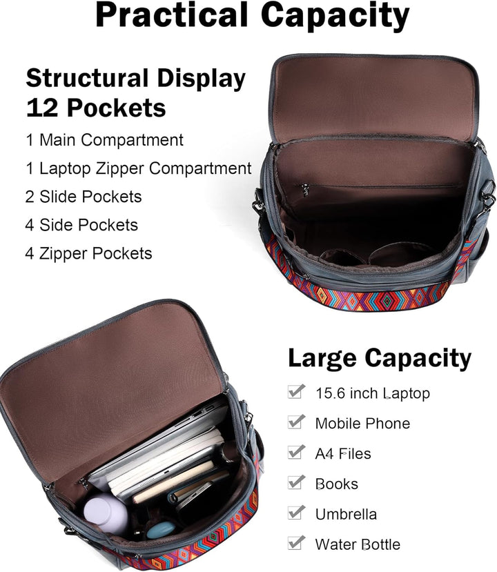 FADEON Mochila para computadora portátil para mujer, mochila de via...