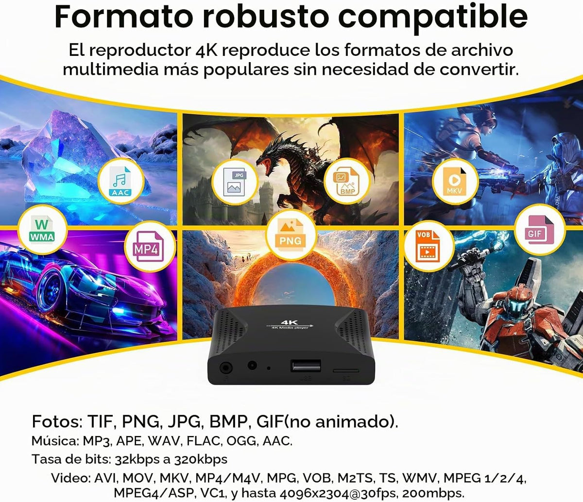 ACEMAX Reproductor multimedia de señalización digital 4K: reproducción automática y video USB, no necesita WiFi, soporta USB de hasta 8 TB y MicroSD de 1 TB, reproductor multimedia HDMI 4K H.265 para pantallas de TV