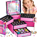 WOANZZ Kit de fabricación de pulseras con dijes, kits de fabricación de joyas para niñas de 8 a 12 años, joyero con cuentas, kit de collar, manualidades, regalo de cumpleaños para niñas de 6, 7, 8, 10, 11, 12 años, color rosa