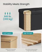 Banco de asiento plegable otomano Songmics, taburete reposa pies de piel sintética, Madera, Negro