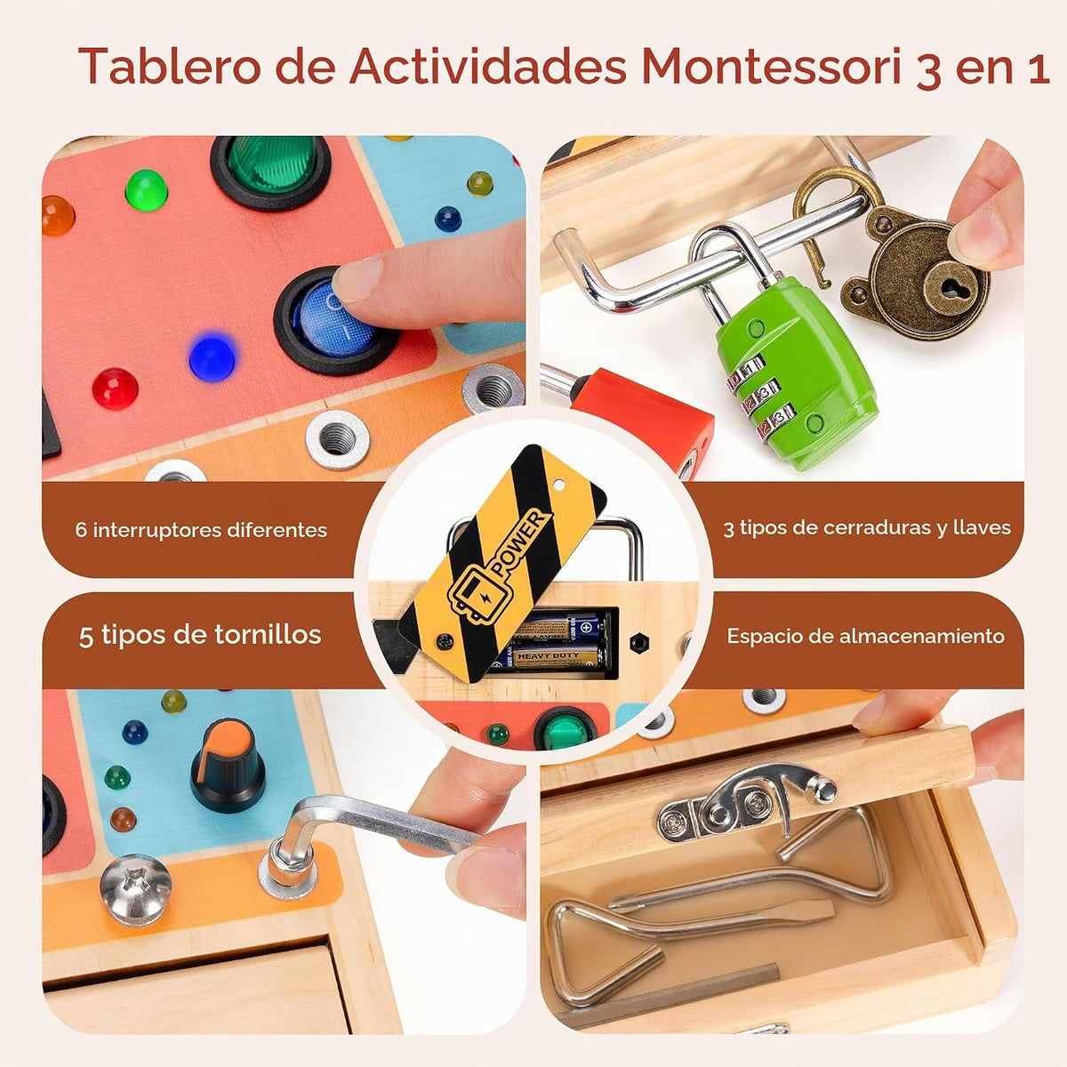 Montessori Busy Board, juguete de aprendizaje sensorial 3 en 1 para