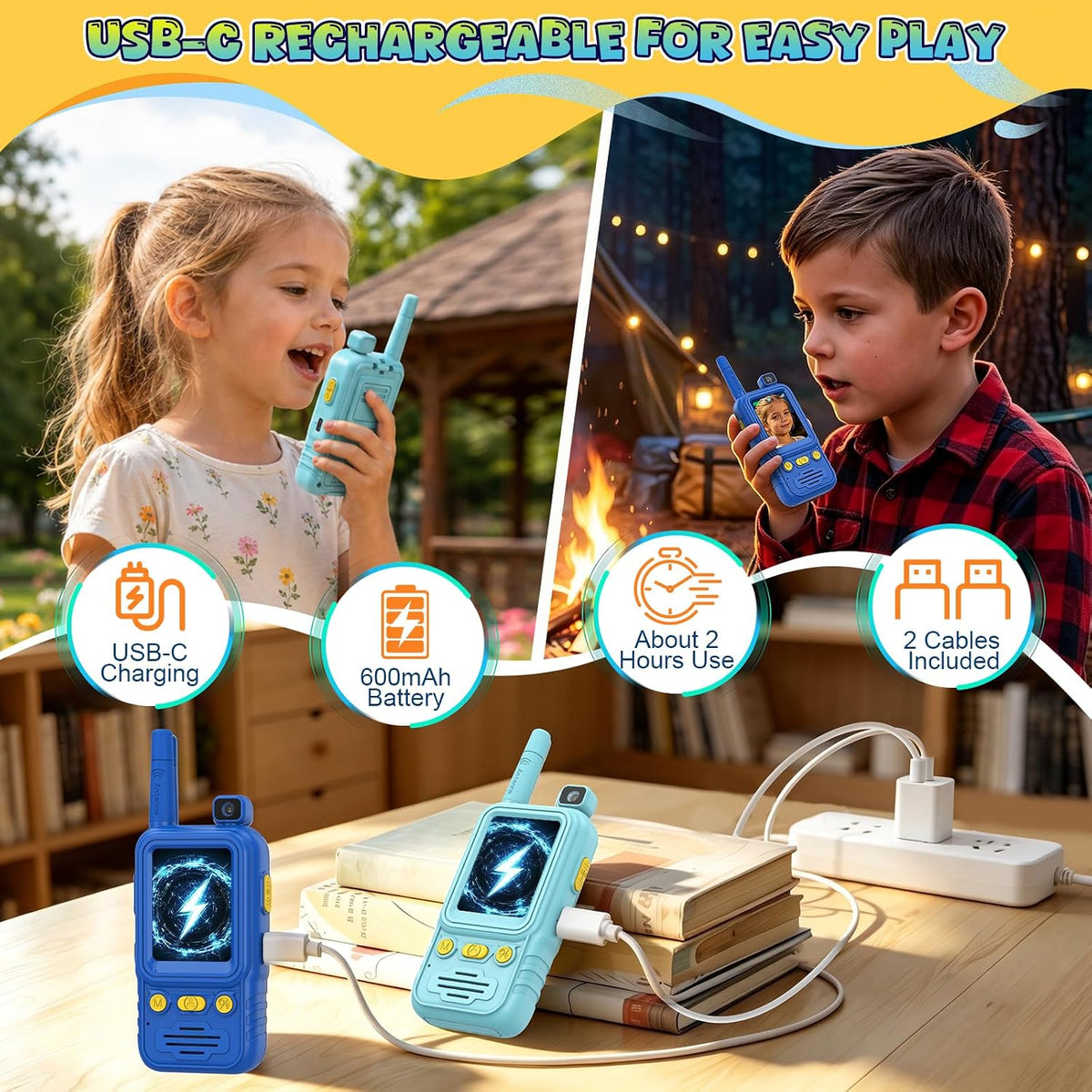 Video Walkie Talkies para Niños 2-Pack: Video Intercom Toys para Niños de 4-10 Años