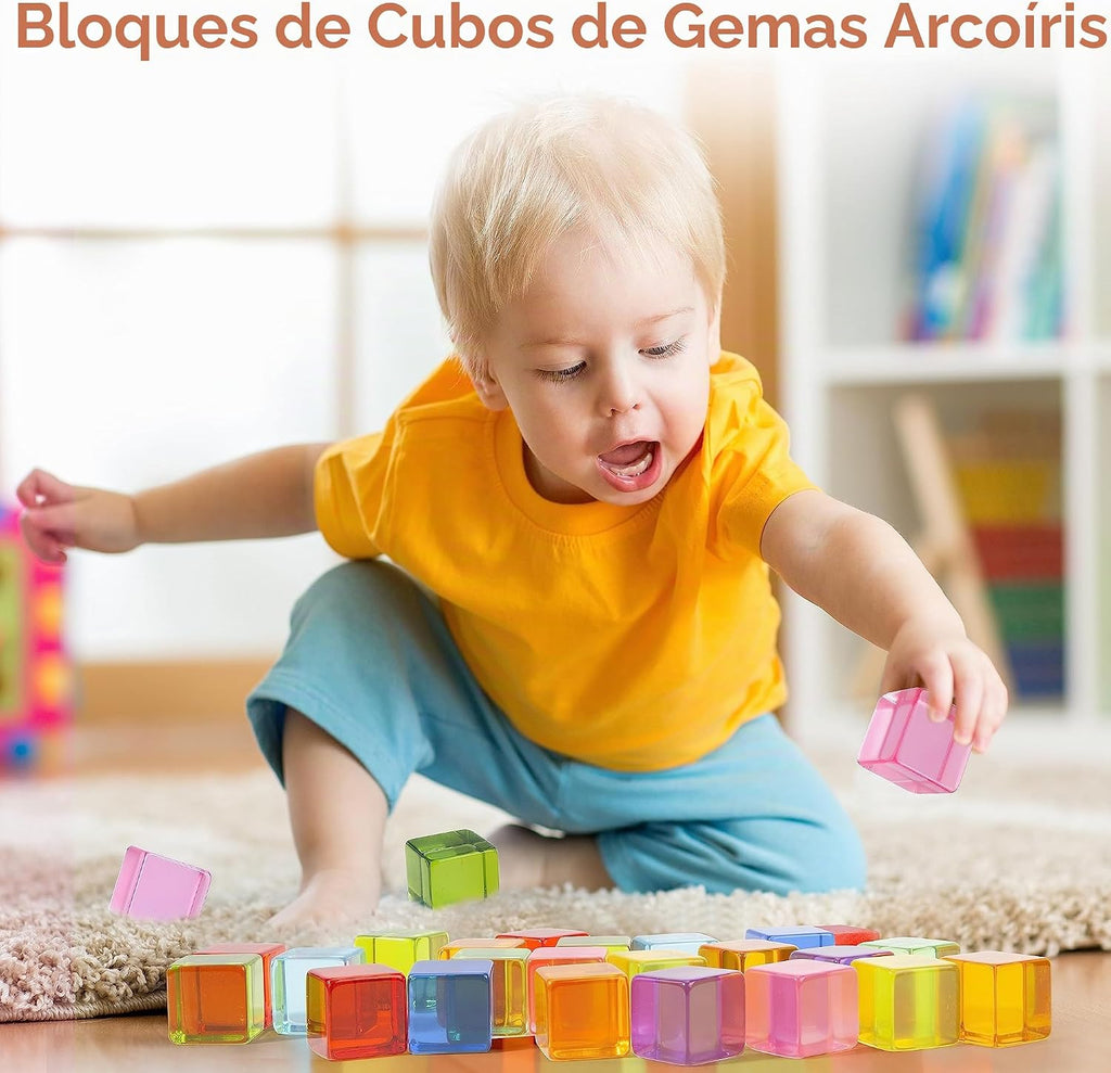 Woodtoe 36 bloques de gemas acrílicas de arcoíris, bloques de madera para