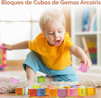 Woodtoe 36 bloques de gemas acrílicas de arcoíris, bloques de madera para