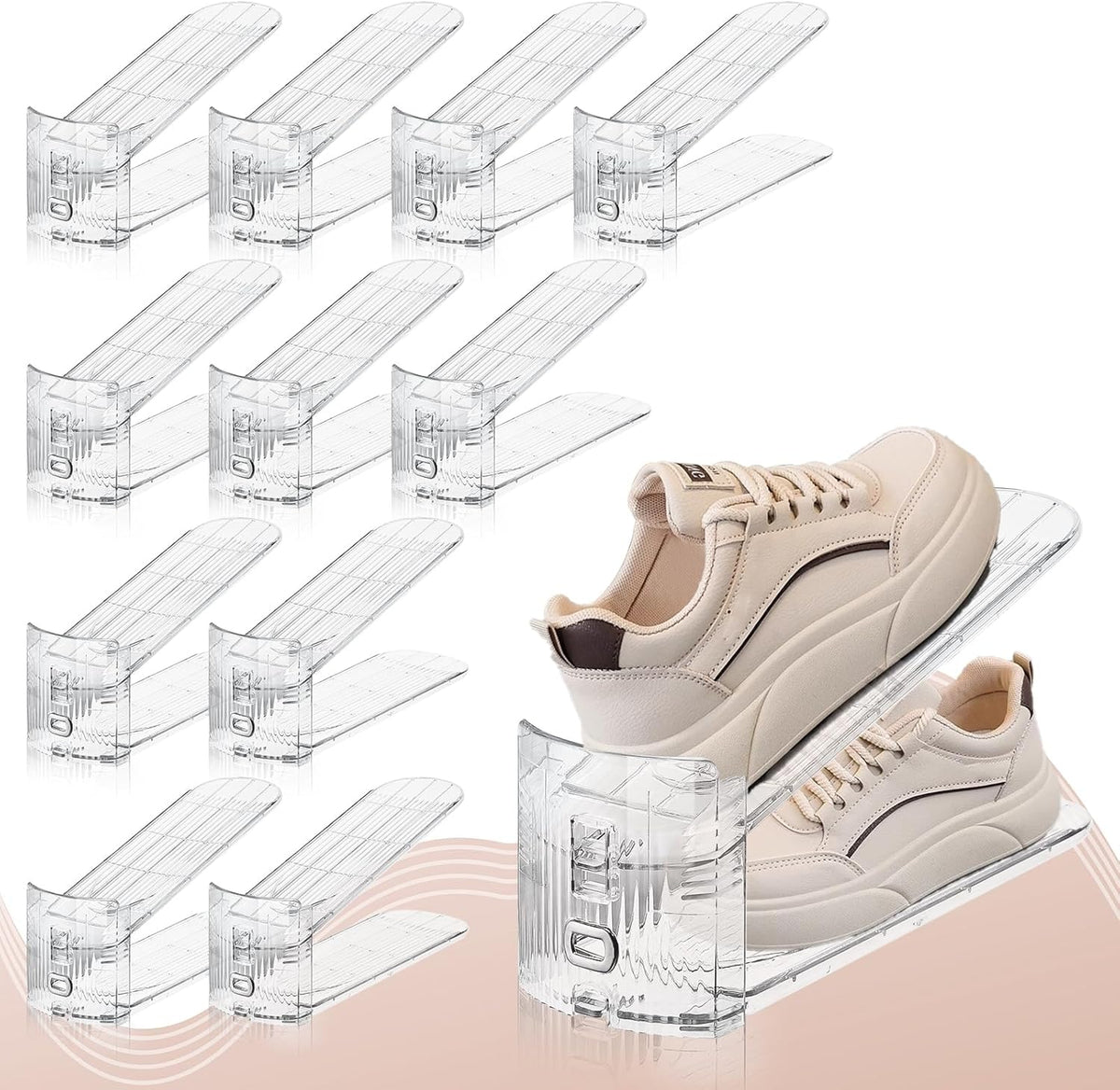 Organizador de Ranuras para Zapatos para Armario, PAQUETE DE 12 Apilador de Zapatos Organizador de Estante para Zapatos para Armario Ahorrador de Espacio Almacenamiento Soporte para Zapatos