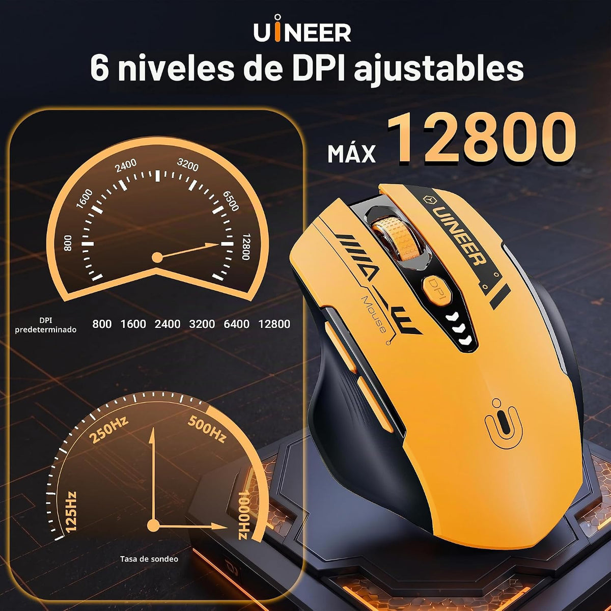Uineer Ratón inalámbrico, Bluetooth 5.0/2.4G/cableado, 12.800 DPI