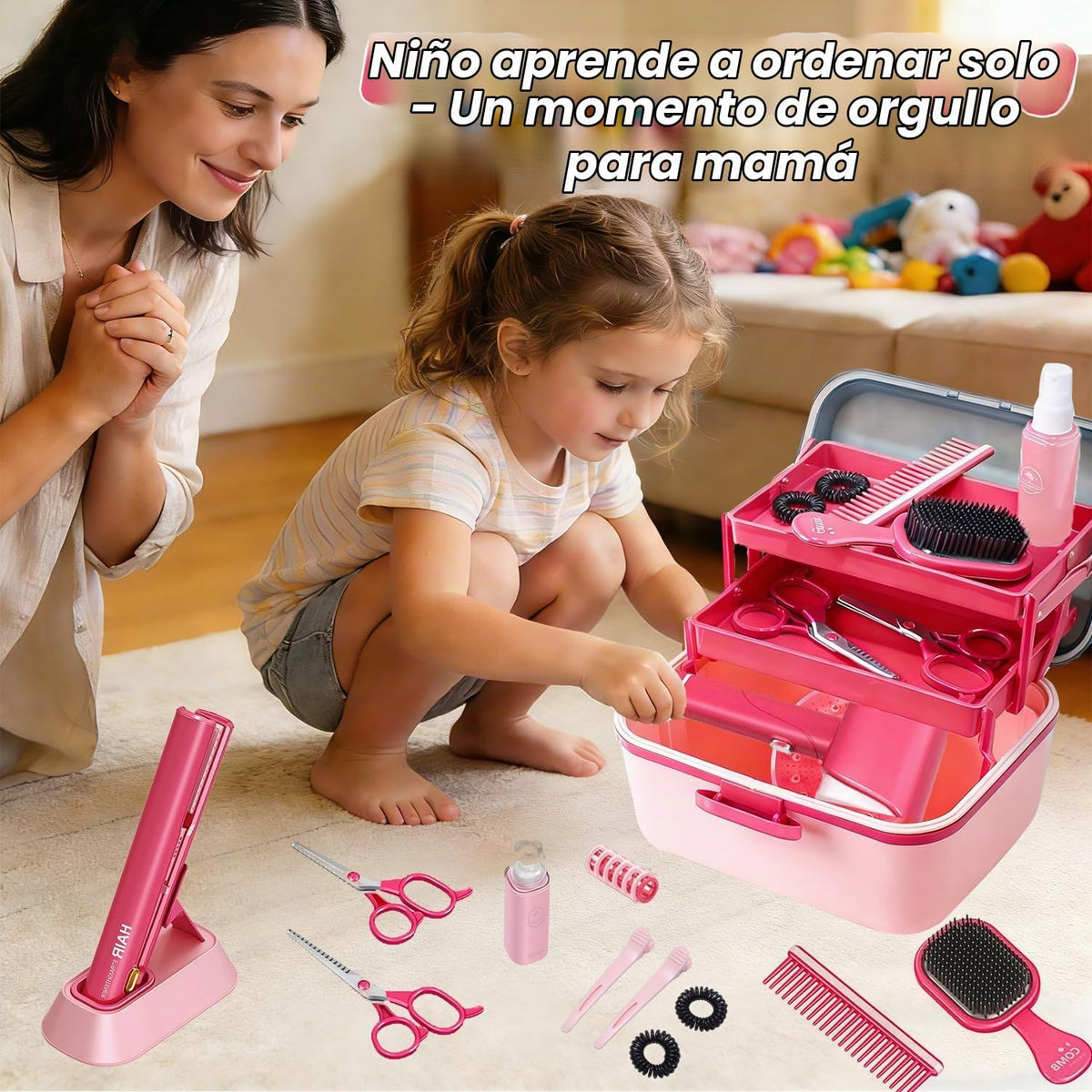 Juguetes de peluquería para niñas de 3 a 8 años, juego de peluquería de peluquería, accesorios de maquillaje con luces y sonidos interactivos, juguetes educativos de vestir, regalos de cumpleaños para niños de 3, 4, 5, 6, 7, 8 años