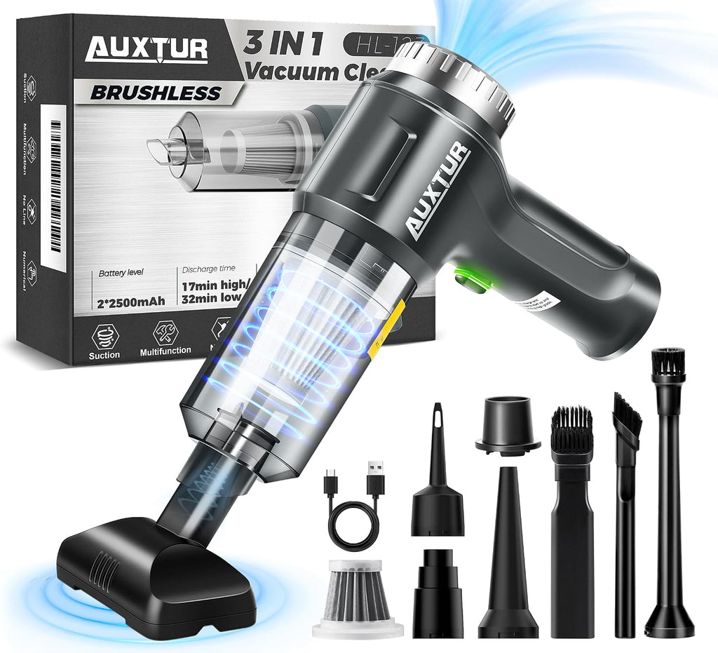 Aspiradora de Mano Inalámbrica-3 en 1 Aspiradora de Coche de Alta Potencia-Motor Sin Escobillas 12000PA, Aspiradoras de Súper Poder de Succión-Cable-Pequeña, Portátil y Recargable para Coche