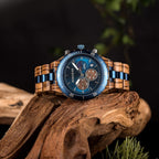 BOBO BIRD Reloj de madera de cuarzo para hombre, acero inoxidable, aleación de sándalo rojo, reloj de pulsera para hombre, función clásica, cronógrafo, manecillas luminosas, visualización de fecha de