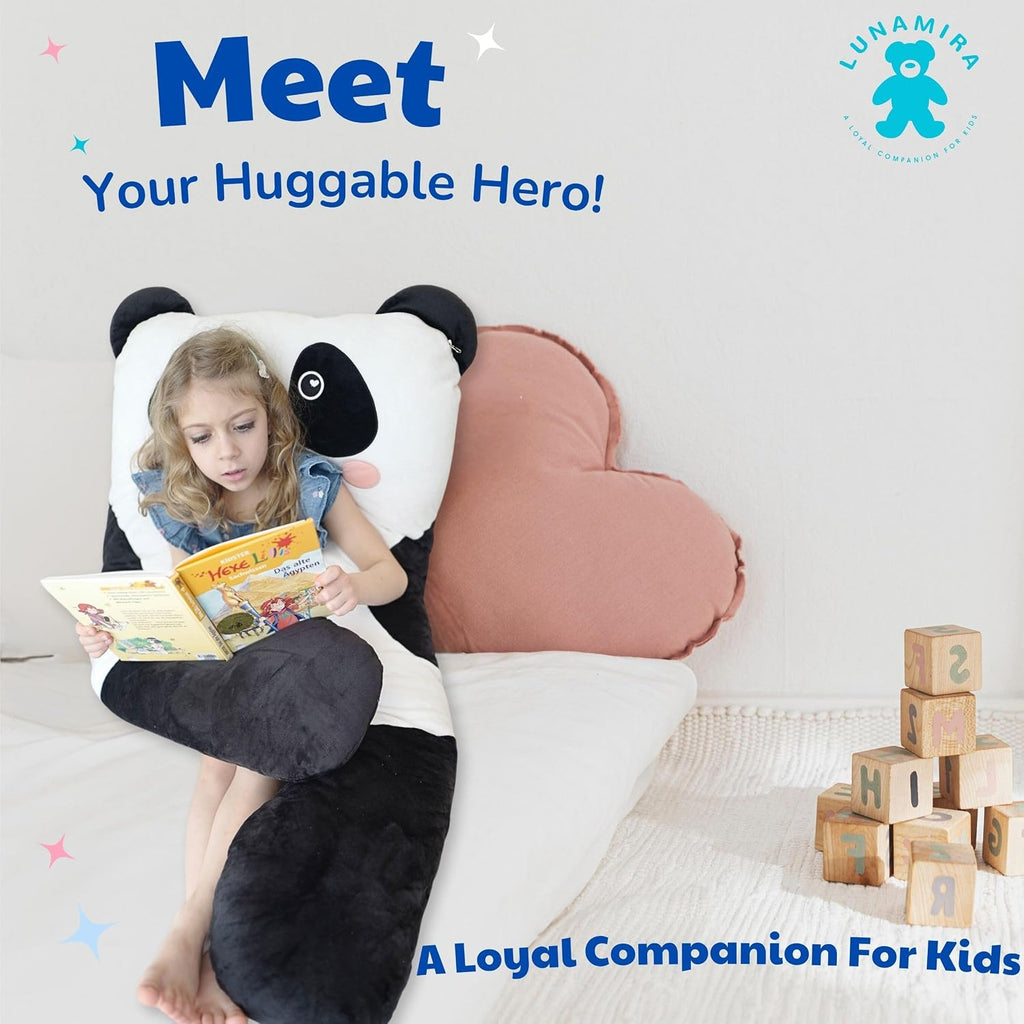 Almohada para cuerpo de niños con forma de panda - Almohada larga de felpa suave de 47" en forma de U, almohada de animales para niños, para dormir, leer, comodidad para TDAH y necesidades