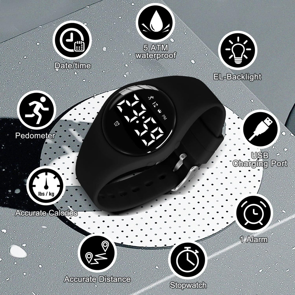 Relojes para niños y niñas, reloj deportivo digital con contador de pasos, podómetro, alarma de vibración, sin aplicación, impermeable, rastreador de fitness, reloj para niños, niñas, adolescentes