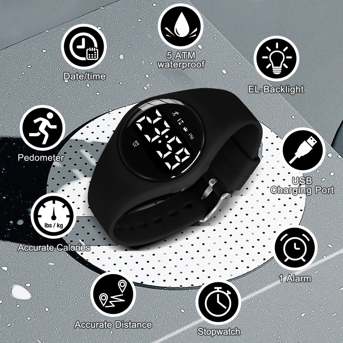 Relojes para niños y niñas, reloj deportivo digital con contador de pasos, podómetro, alarma de vibración, sin aplicación, impermeable, rastreador de fitness, reloj para niños, niñas, adolescentes