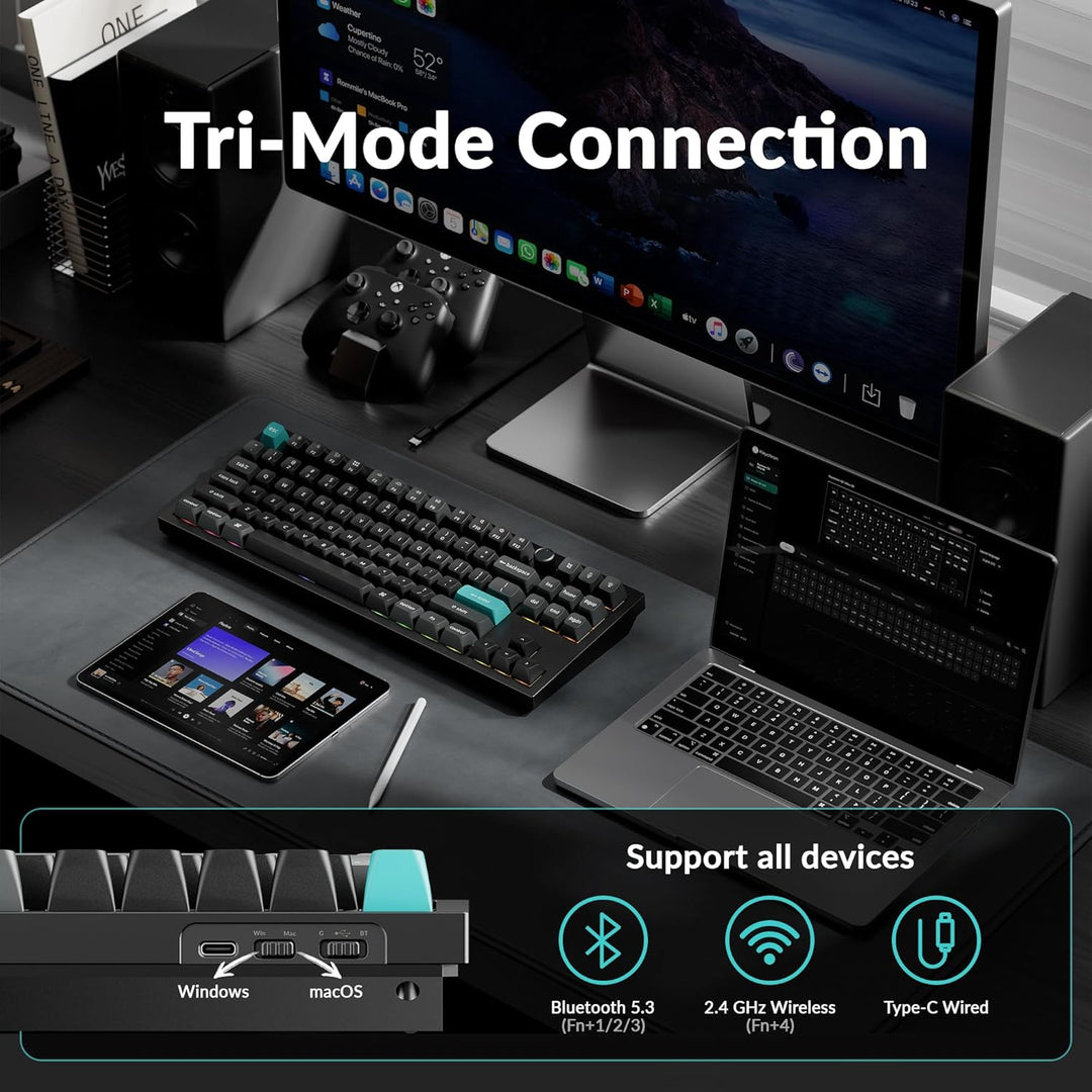 Keychron Teclado mecánico Q3 Ultra Wireless 8KHz, TKL 2.4G\/Bluetoo...