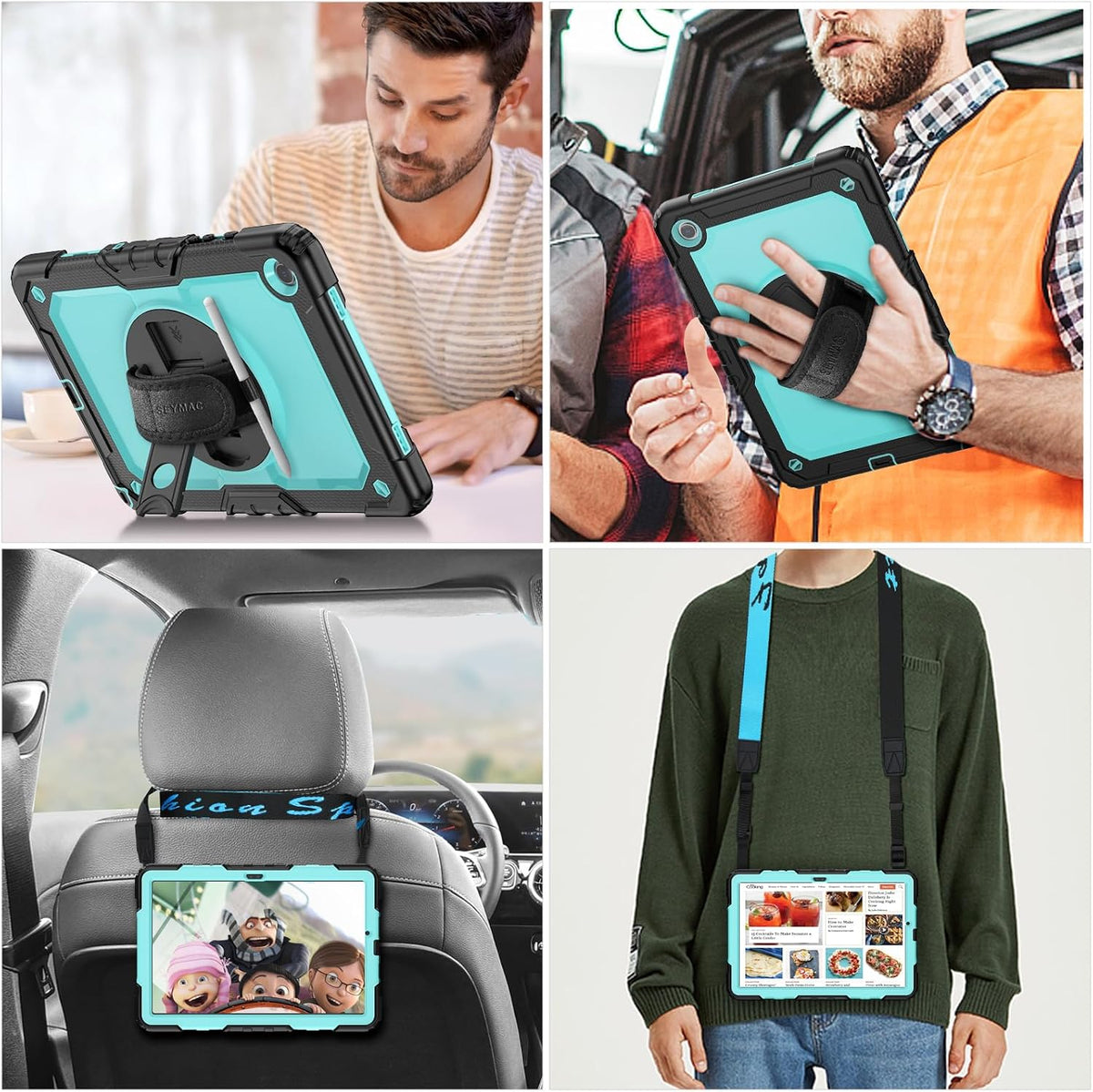SEYMAC stock Funda para Samsung Galaxy Tab A11+ Plus/A9+ Plus de 11 pulgadas, funda de protección contra caídas de cuerpo completo con protector de pantalla y soporte para lápiz [correa de mano