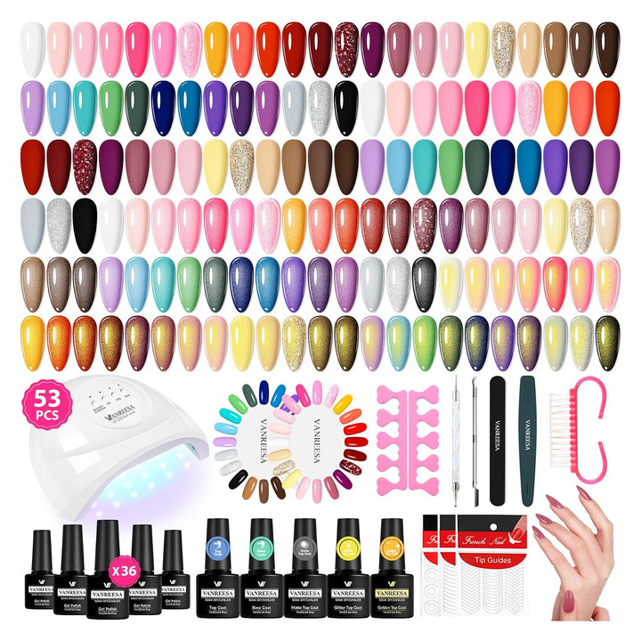 VANREESA Kit de esmalte de uñas de gel con luz UV, 53 piezas, juego...