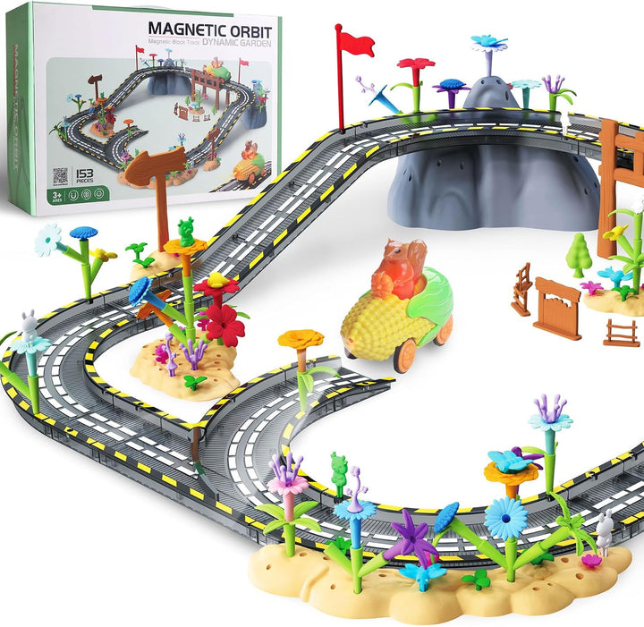 Juego de 121 piezas de azulejos magnéticos de carretera con autos d...