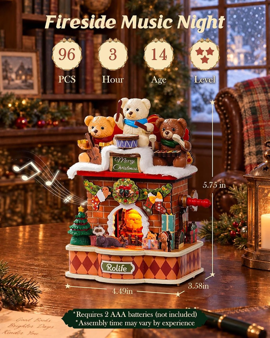 Rolife Kit de casa en miniatura de Navidad, caja de música, decoración de
