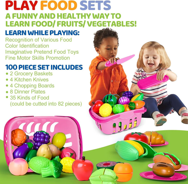 Shemira 100 piezas de juguete de cocina de corte para niños, juguet...