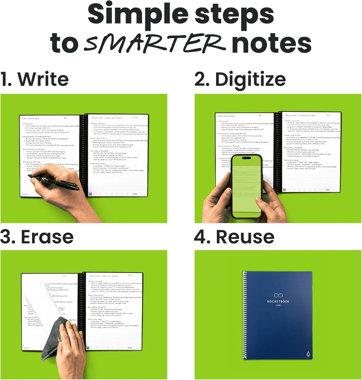 Rocketbook Core - Cuaderno inteligente reutilizable, tamaño carta 8.5 x 11
