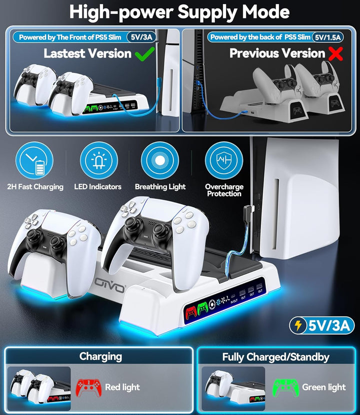 OIVO PS5\/Slim\/Pro Stand and Cooling Station with LED Controller C...