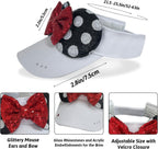 Sombrero brillante con visera de orejas de ratón para mujeres adultas, gorra ajustable con lazo de orejas de ratón de lentejuelas, lindo sombrero de visera con purpurina para parques temáticos y festivales, color blanco
