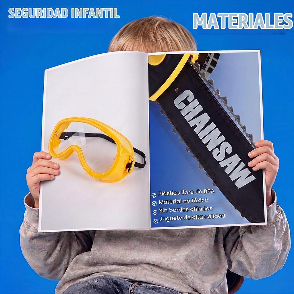 Motosierra de Juguete para Niños - Herramienta de Imaginación con Gafas de Protección para Niños 3+