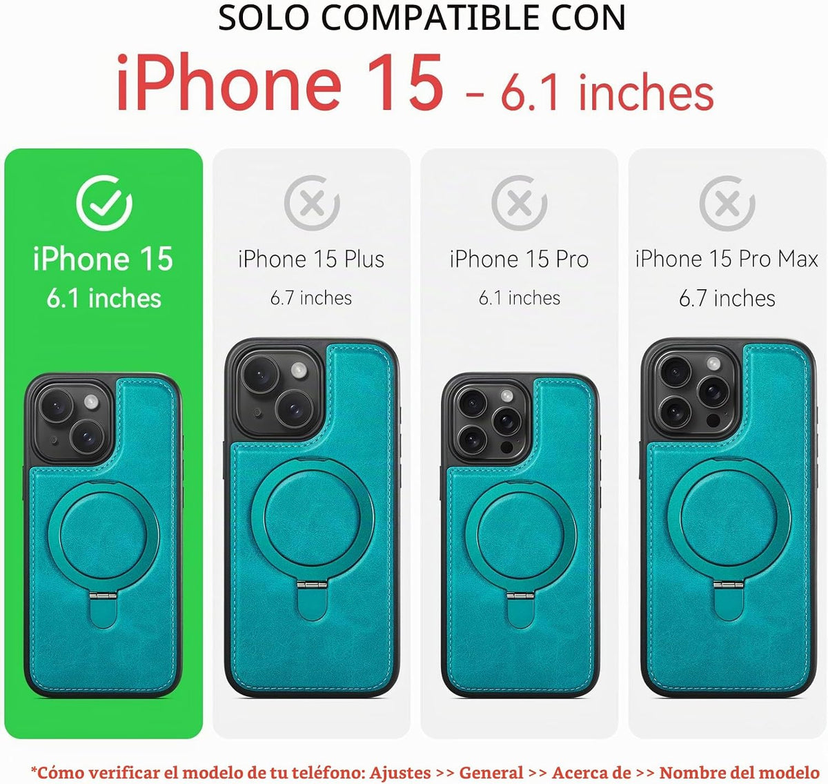 Funda para iPhone 15 con Soporte Compatible con MagSafe de Cuero PU Delgado y TPU Duradero a Prueba de Caídas Soporte Magnético Plegable Funda Protectora para Teléfono con Protector de
