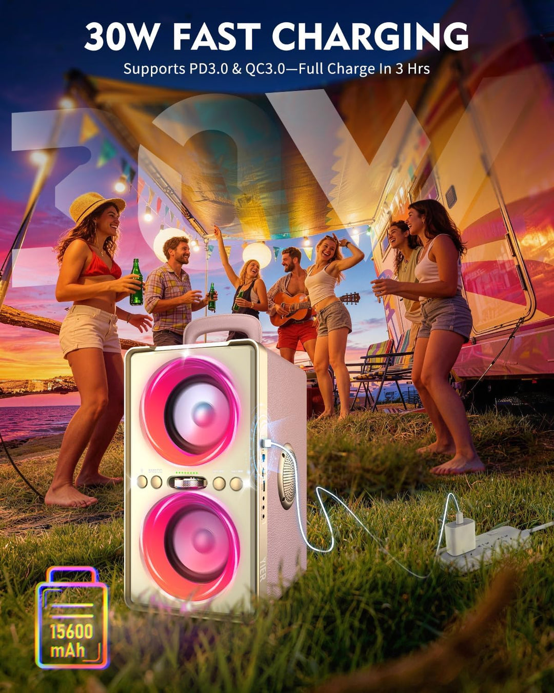 YIER Altavoz Bluetooth, altavoz de fiesta de pico de 240 W con grav...