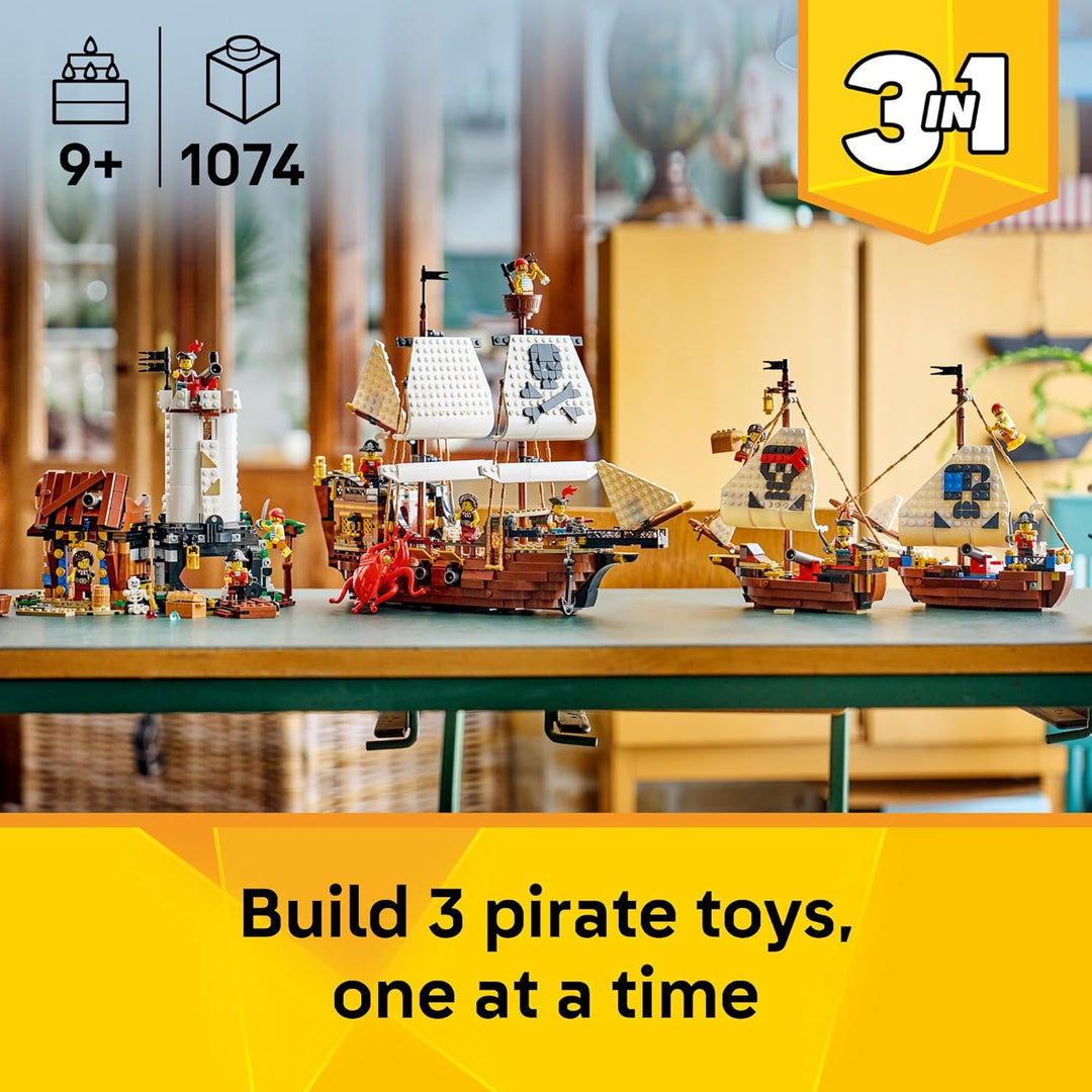 LEGO Creator 3 in 1 Iconic Pirate Ship Toy - Building Set for Boys...
