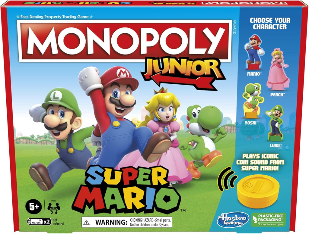 Juego de mesa Monopoly Junior Edición Super Mario, Diversión para niños de 5 años en adelante, Explora el Reino de los Hongos como Mario, Peach, Yoshi o Luigi (Exclusivo de Amazon)