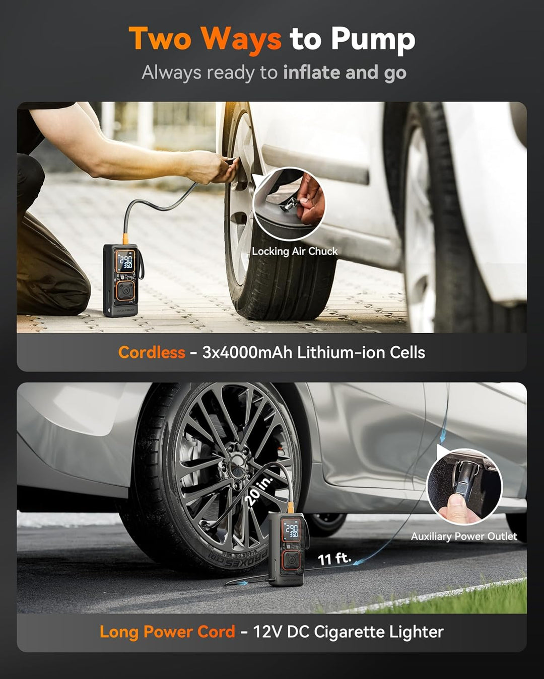 WOLFBOX Inflador de neumáticos inalámbrico, compresor de aire portá...