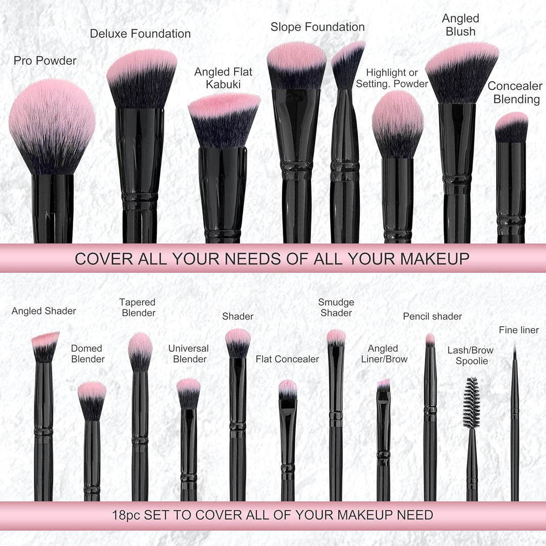 Bueart Design Juego de 18 brochas de maquillaje Pro Deluxe, color r...
