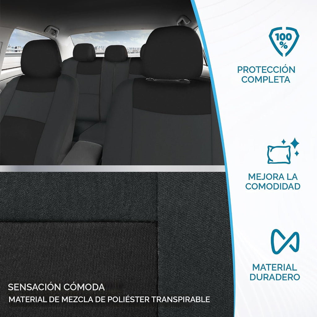BDK PolyPro - Juego completo de fundas de asiento de auto en carbón invertido, fundas para asiento delantero y trasero divididos para autos, fácil de instalar, juego de fundas para asientos de auto y