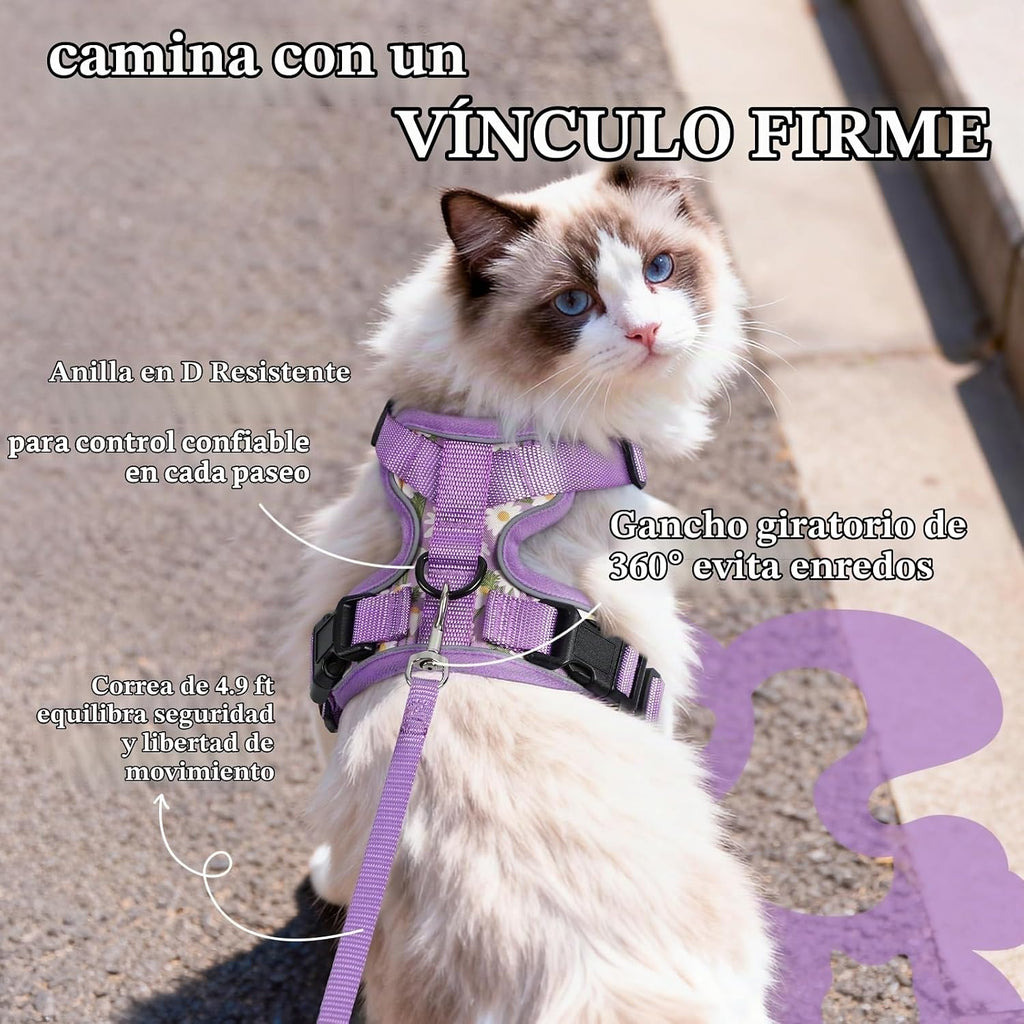 rabbitgoo Cat Harness y Leash Set, Escape Proof Vest, Purr-ple Daisy