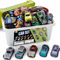 Liberty Imports Paquete de 50 autos de carreras para niños, a escala 1:64, vehículos de carreras de metal a granel en cubo de almacenamiento, recuerdos de fiesta, bolsas de regalo, premios de aula para niños y niñas pequeños