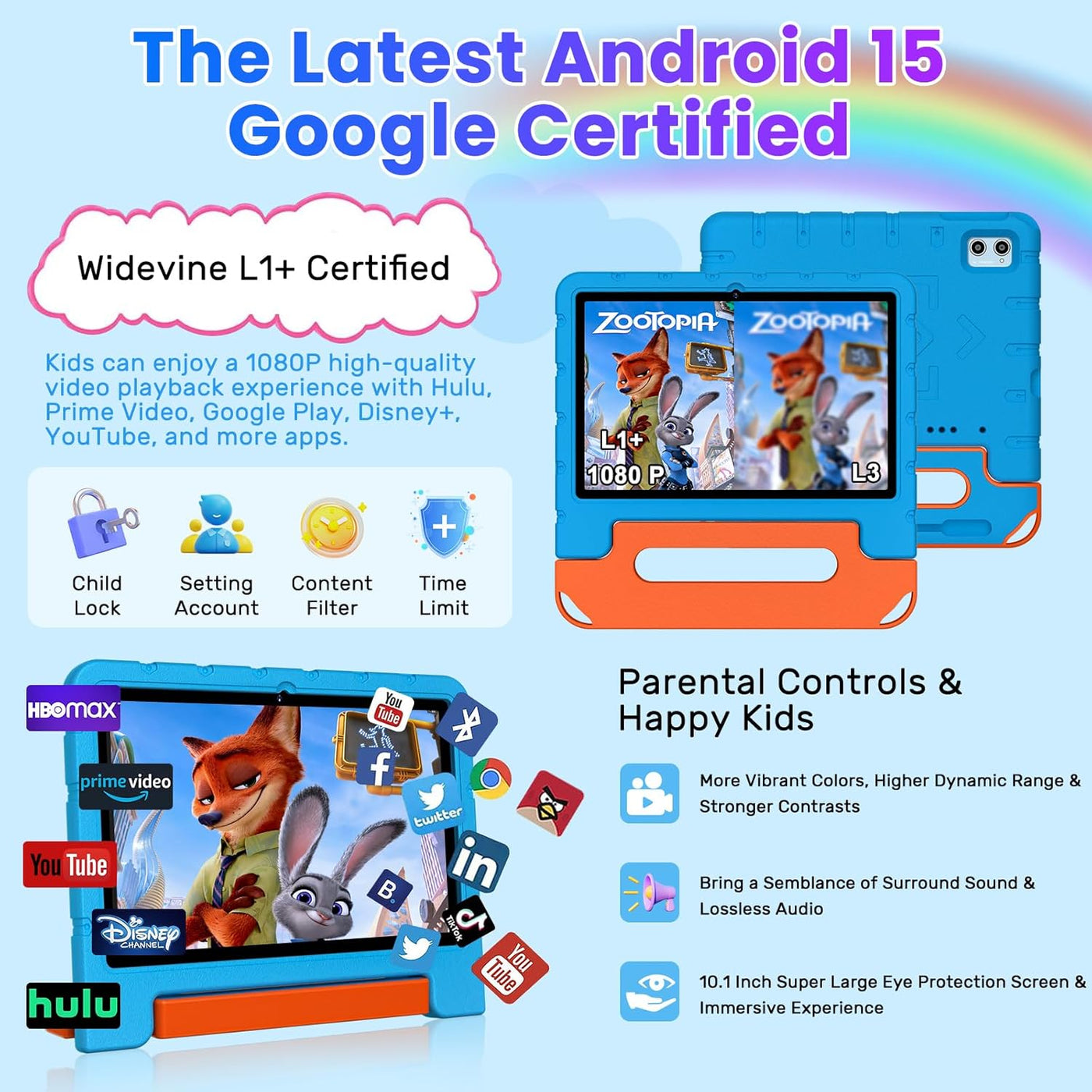 Tableta infantil 2025 con Android 15 de 10 pulgadas para niños Octa...