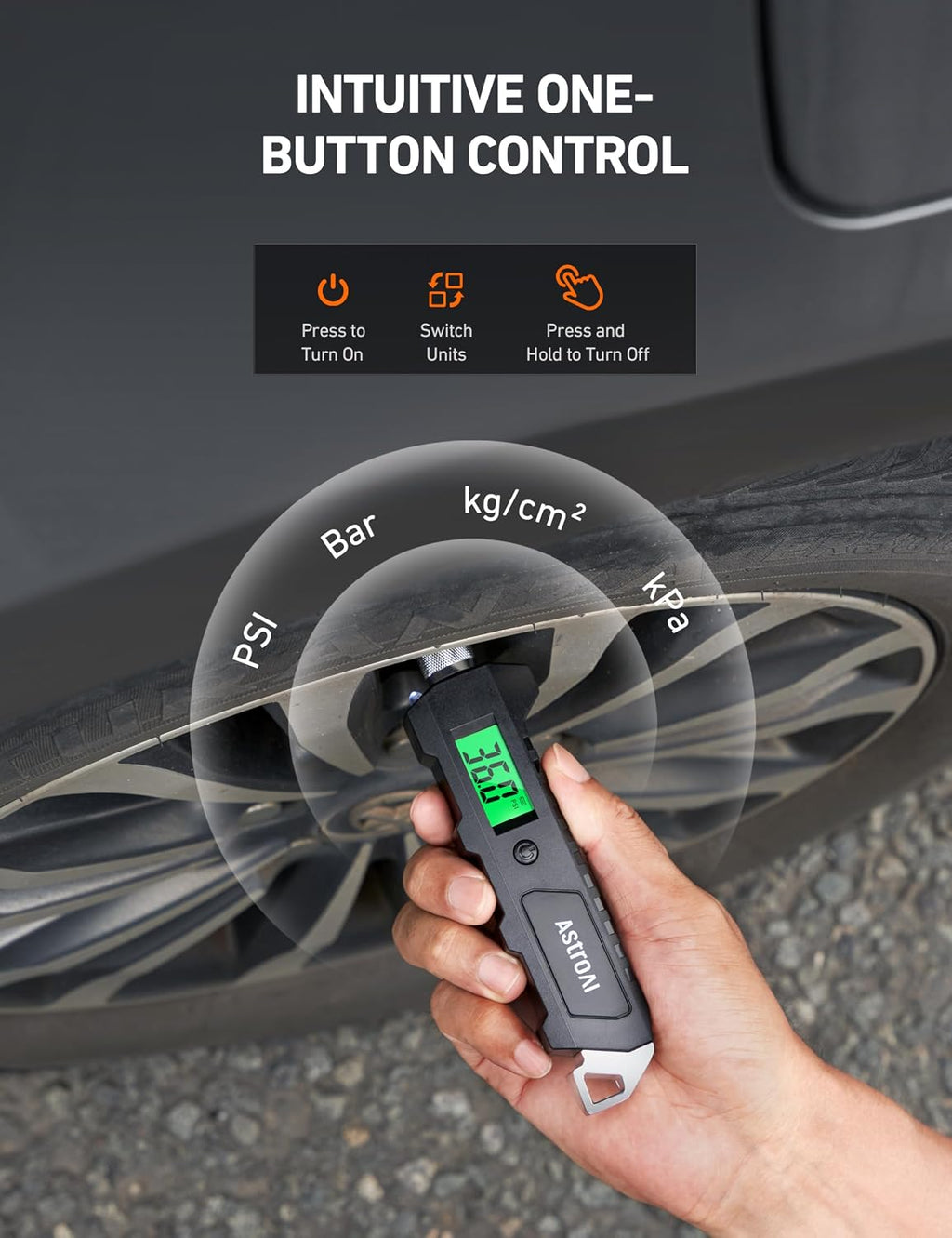 AstroAI Medidor digital de presión de neumáticos, 230 PSI, 4 ajustes, resistente para coche y bicicleta con linterna LCD retroiluminada más grande y antideslizante, negro (paquete de 2)