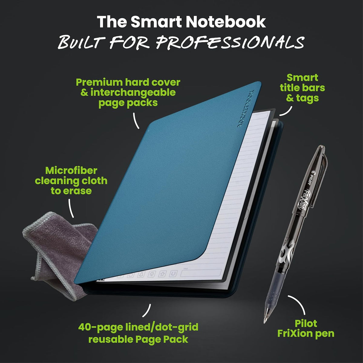 Rocketbook Pro Smart - Cuaderno reutilizable, letra de 8.5 x 11, azul