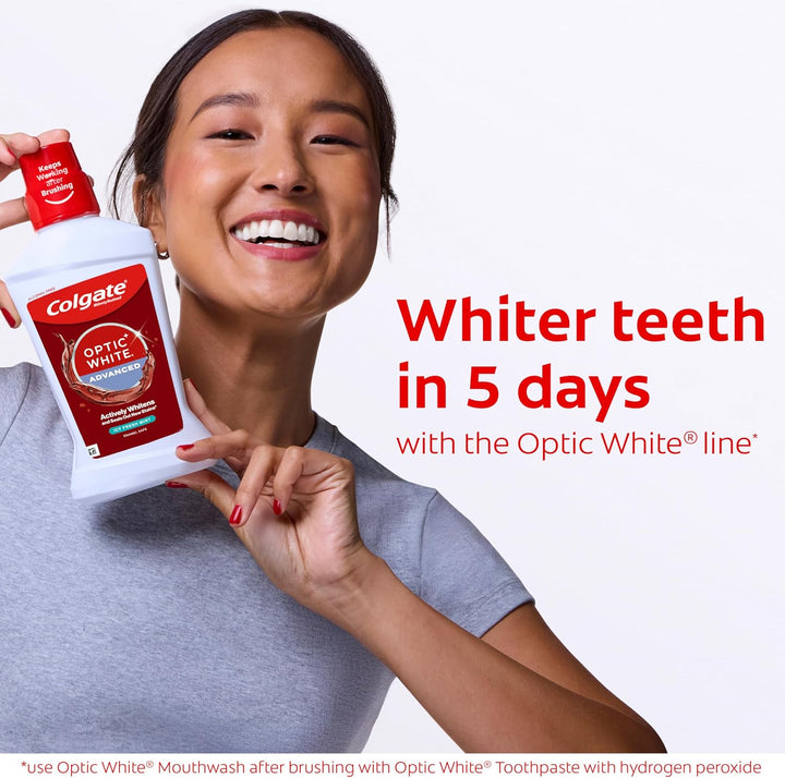 Colgate Optic White Enjuague bucal blanqueador, Menta Fresca - 946m...