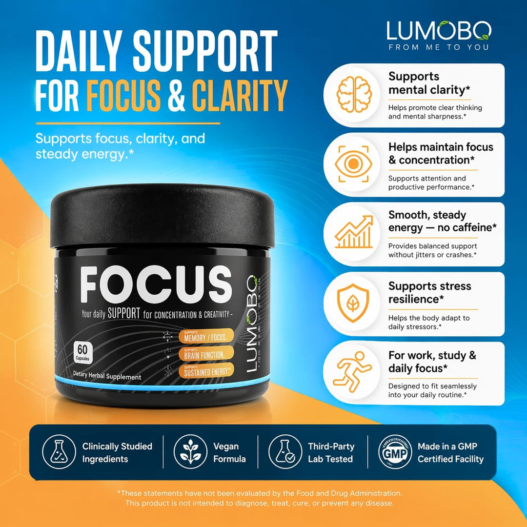 Lumobo Focus - Suplemento cerebral nootrópico sin cafeína - Memoria...