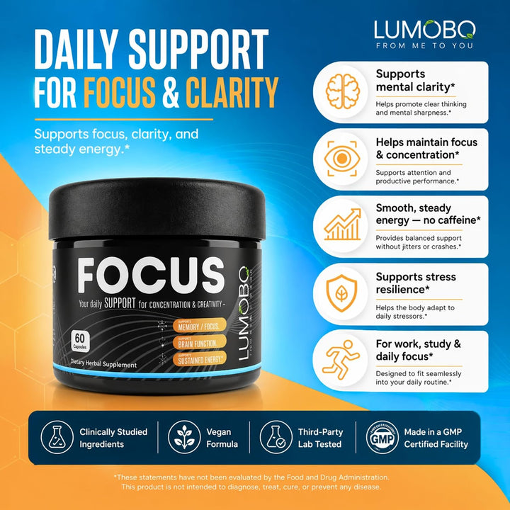 Lumobo Focus - Suplemento cerebral nootrópico sin cafeína - Memoria...